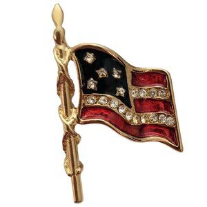 Carolee Red Blue Enamel Clear Rhinestone Flag Patriotic US Pin, Signed E729